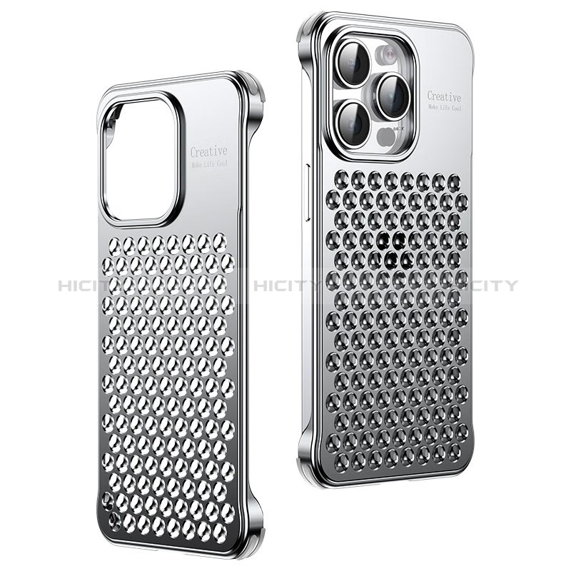 Coque Luxe Aluminum Metal Housse Etui QC1 pour Apple iPhone 14 Pro Max Argent Plus