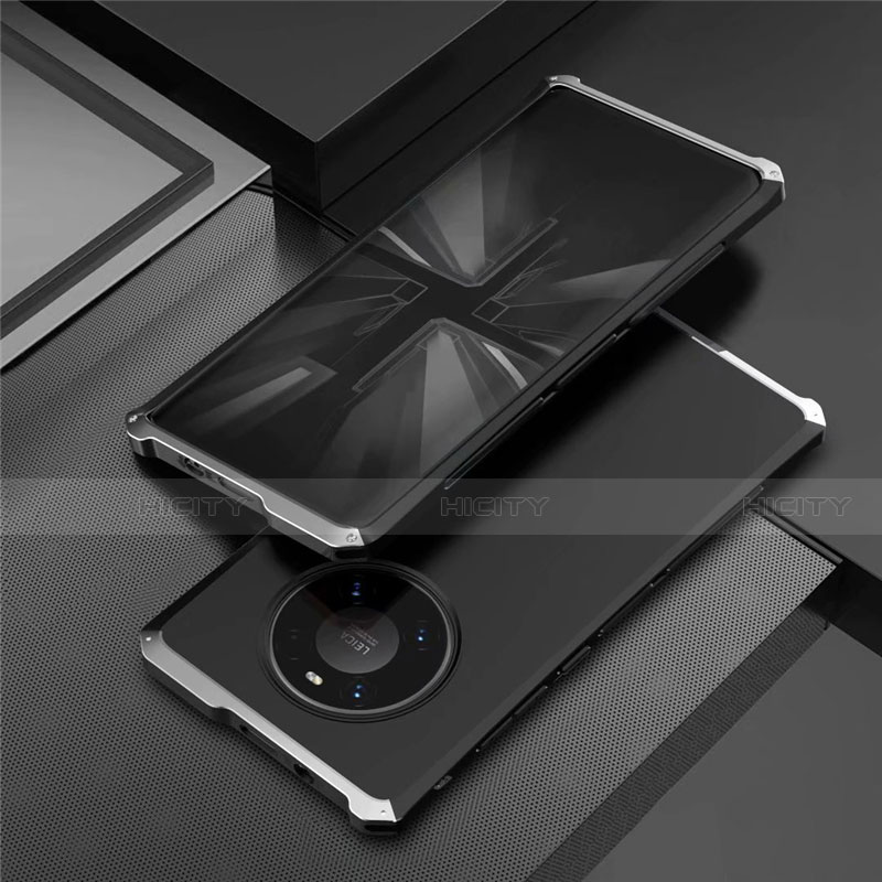 Coque Luxe Aluminum Metal Housse Etui T01 pour Huawei Mate 40 Pro Argent et Noir Plus