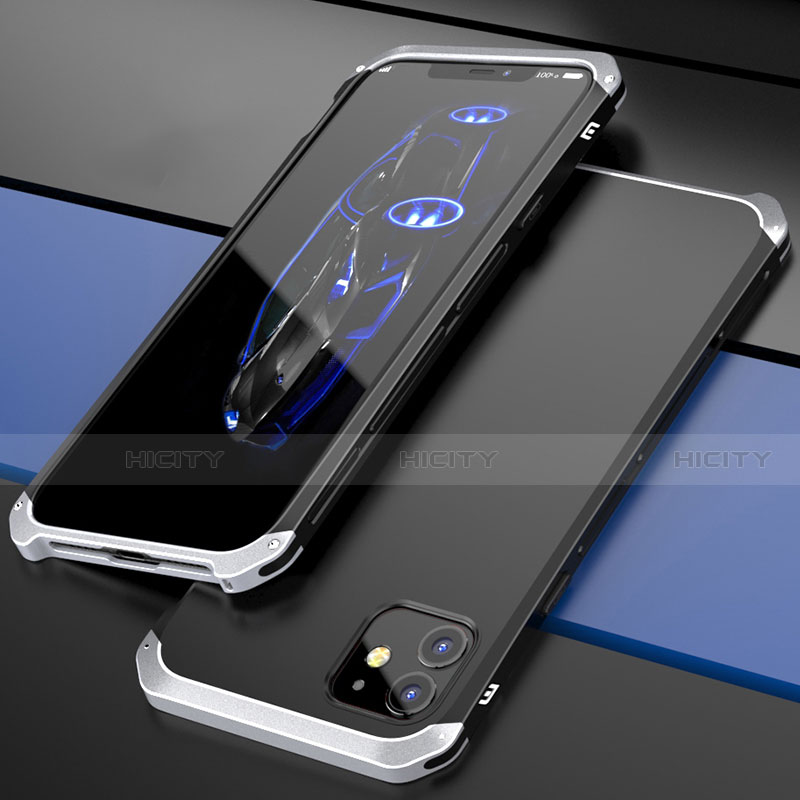 Coque Luxe Aluminum Metal Housse Etui T02 pour Apple iPhone 12 Mini Argent et Noir Plus