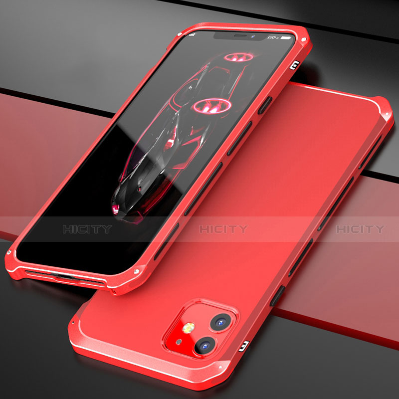 Coque Luxe Aluminum Metal Housse Etui T02 pour Apple iPhone 12 Rouge Plus