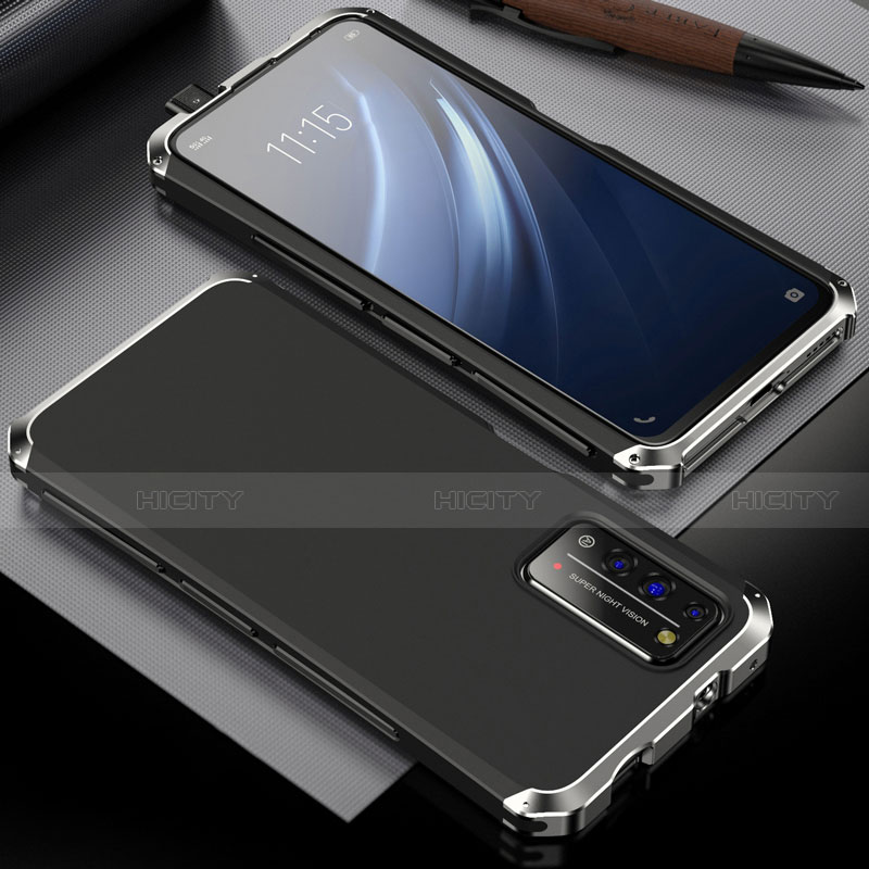 Coque Luxe Aluminum Metal Housse Etui T02 pour Huawei Honor X10 5G Argent et Noir Plus