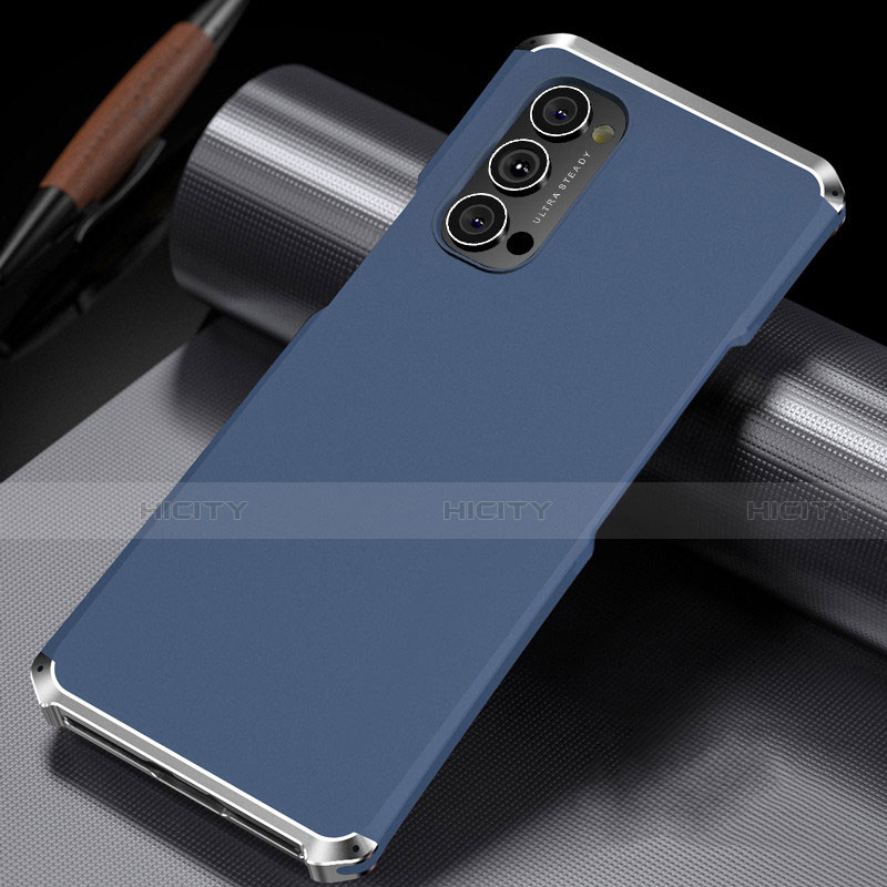 Coque Luxe Aluminum Metal Housse Etui T02 pour Oppo Reno4 5G Bleu Plus
