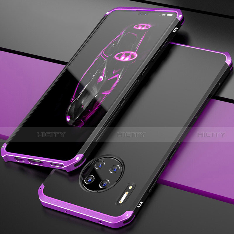 Coque Luxe Aluminum Metal Housse Etui T03 pour Huawei Mate 30 5G Violet et Noir Plus