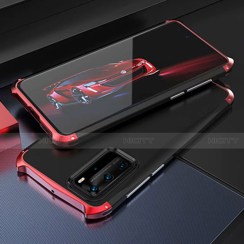 Coque Luxe Aluminum Metal Housse Etui T05 pour Huawei P40 Pro Rouge Plus