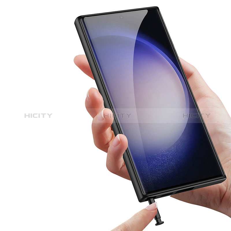 Coque Luxe Cuir et Plastique Housse Etui Mat AC1 pour Samsung Galaxy S23 Ultra 5G Noir Plus