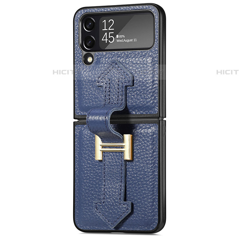 Coque Luxe Cuir et Plastique Housse Etui Mat B04 pour Samsung Galaxy Z Flip4 5G Bleu Plus