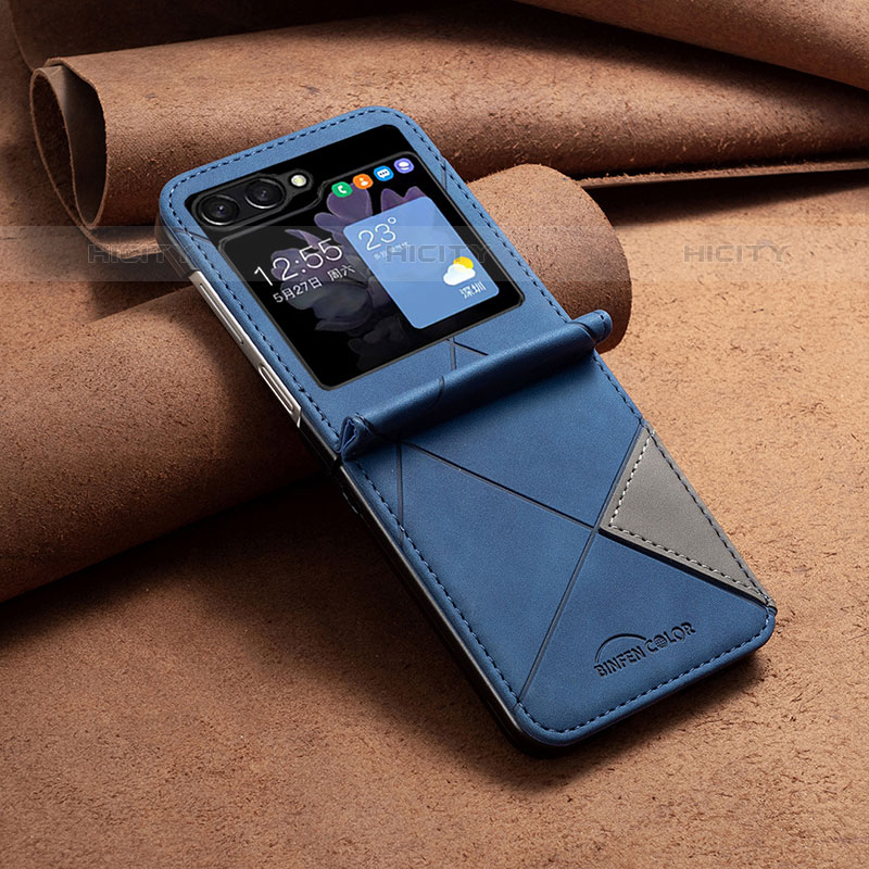 Coque Luxe Cuir et Plastique Housse Etui Mat BF4 pour Samsung Galaxy Z Flip5 5G Bleu Plus