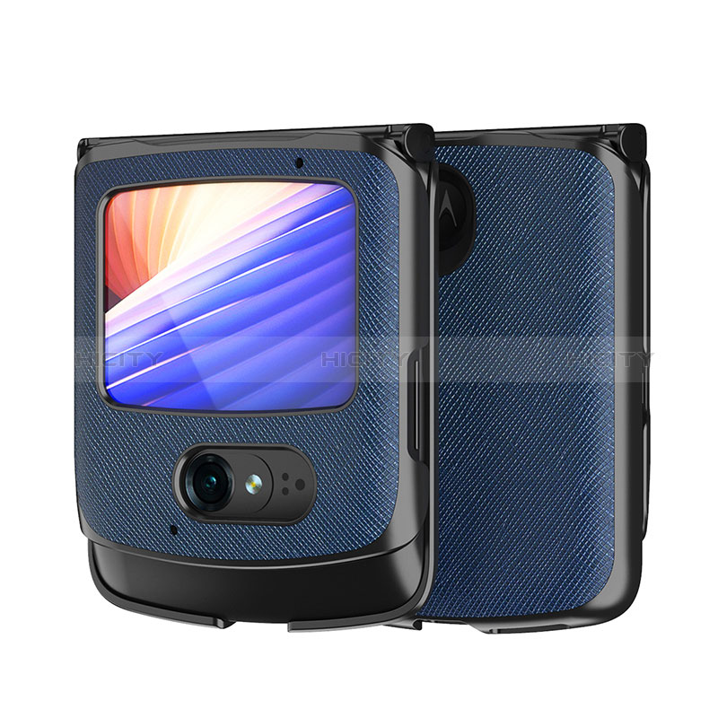 Coque Luxe Cuir et Plastique Housse Etui Mat BH1 pour Motorola Moto RAZR (2022) 5G Bleu Plus