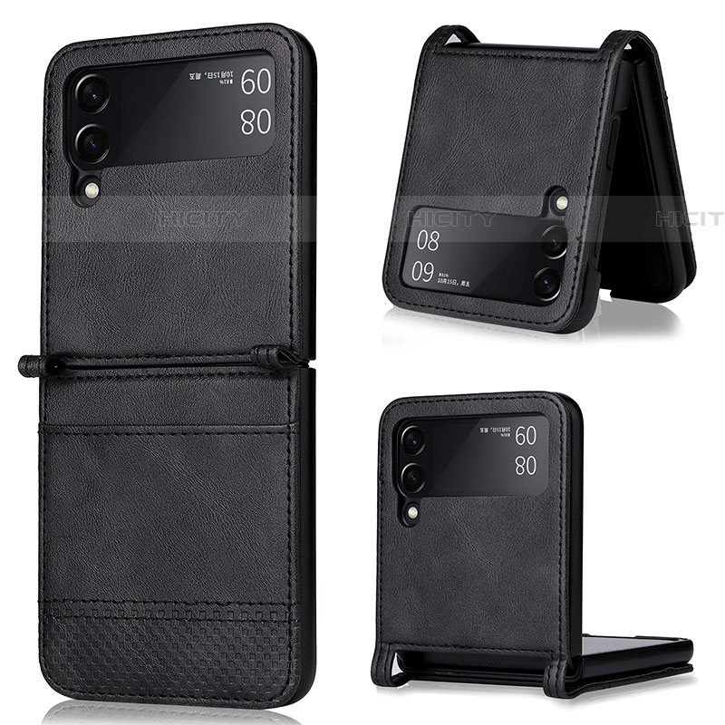 Coque Luxe Cuir et Plastique Housse Etui Mat BY2 pour Samsung Galaxy Z Flip4 5G Noir Plus