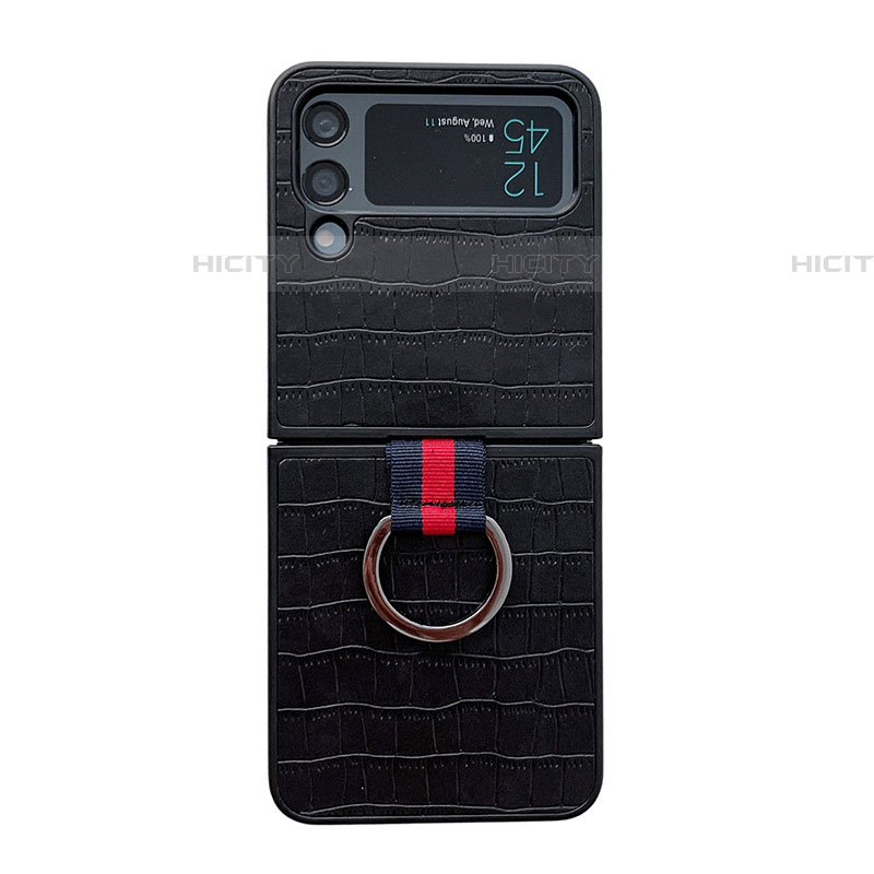 Coque Luxe Cuir et Plastique Housse Etui Mat C02 pour Samsung Galaxy Z Flip4 5G Noir Plus