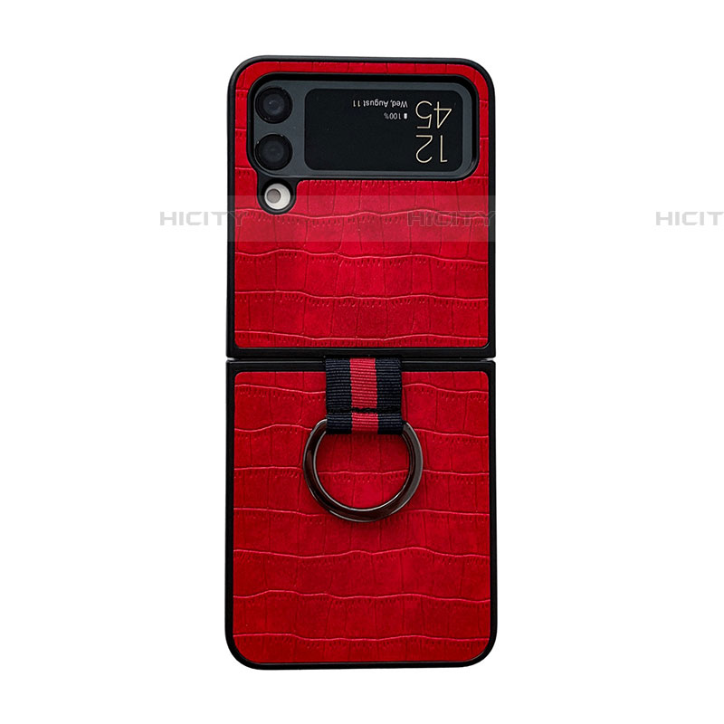 Coque Luxe Cuir et Plastique Housse Etui Mat C02 pour Samsung Galaxy Z Flip4 5G Rouge Plus