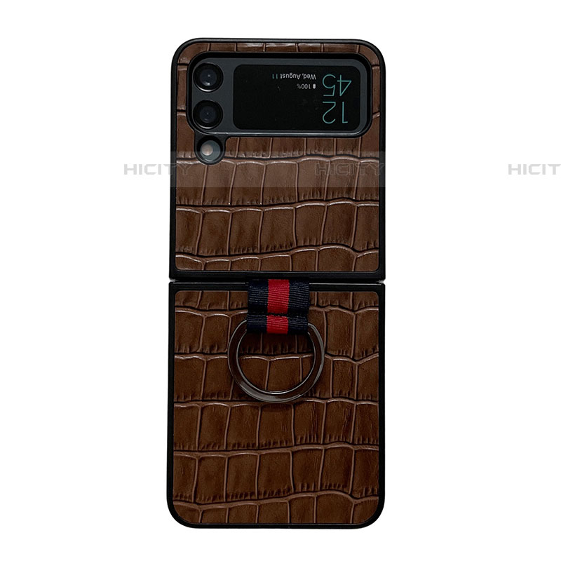 Coque Luxe Cuir et Plastique Housse Etui Mat C06 pour Samsung Galaxy Z Flip4 5G Marron Plus