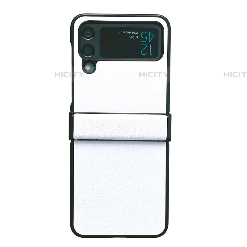 Coque Luxe Cuir et Plastique Housse Etui Mat C08 pour Samsung Galaxy Z Flip4 5G Blanc Plus