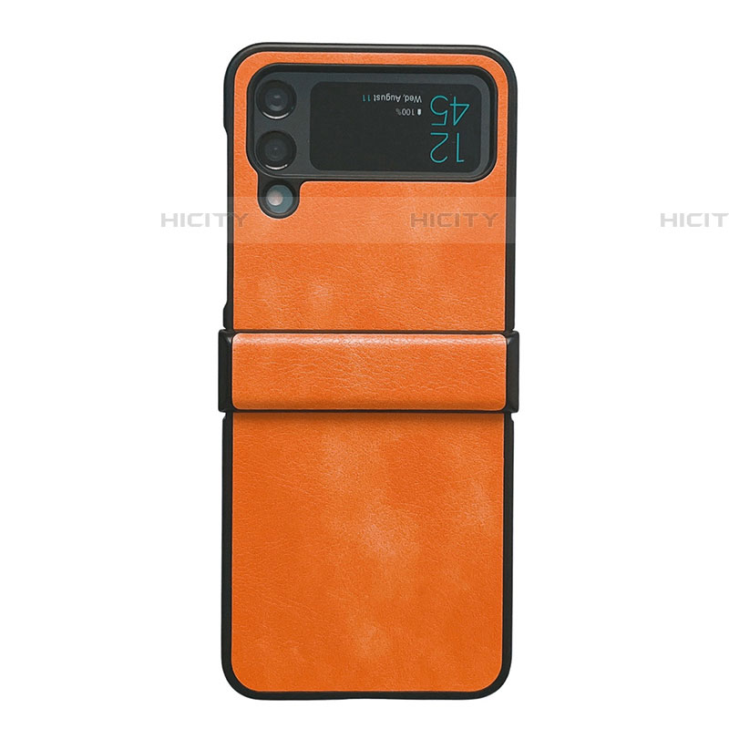 Coque Luxe Cuir et Plastique Housse Etui Mat C08 pour Samsung Galaxy Z Flip4 5G Orange Plus