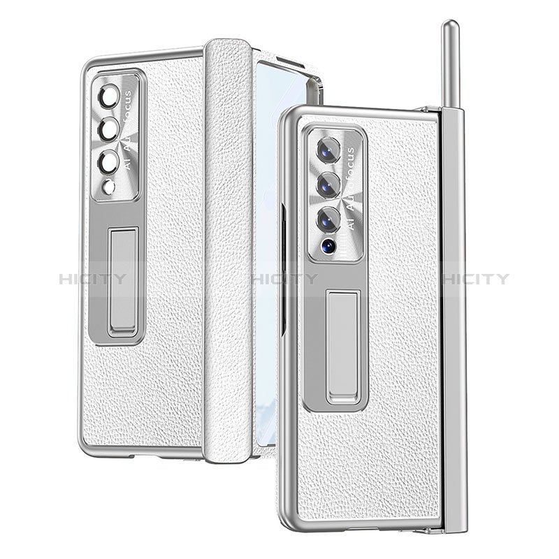Coque Luxe Cuir et Plastique Housse Etui Mat C09 pour Samsung Galaxy Z Fold3 5G Argent Plus