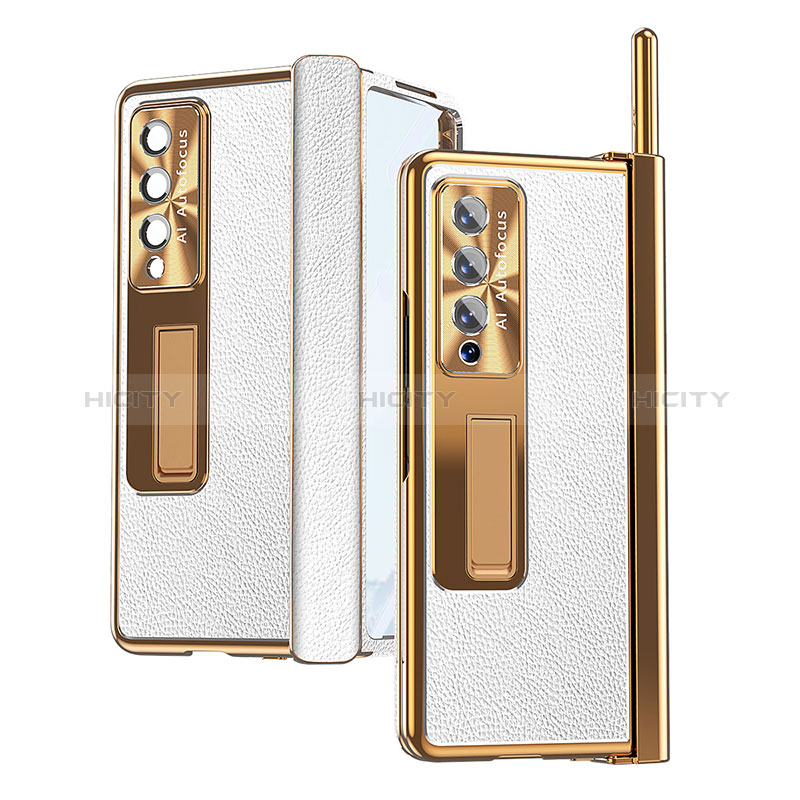 Coque Luxe Cuir et Plastique Housse Etui Mat C09 pour Samsung Galaxy Z Fold3 5G Blanc Plus