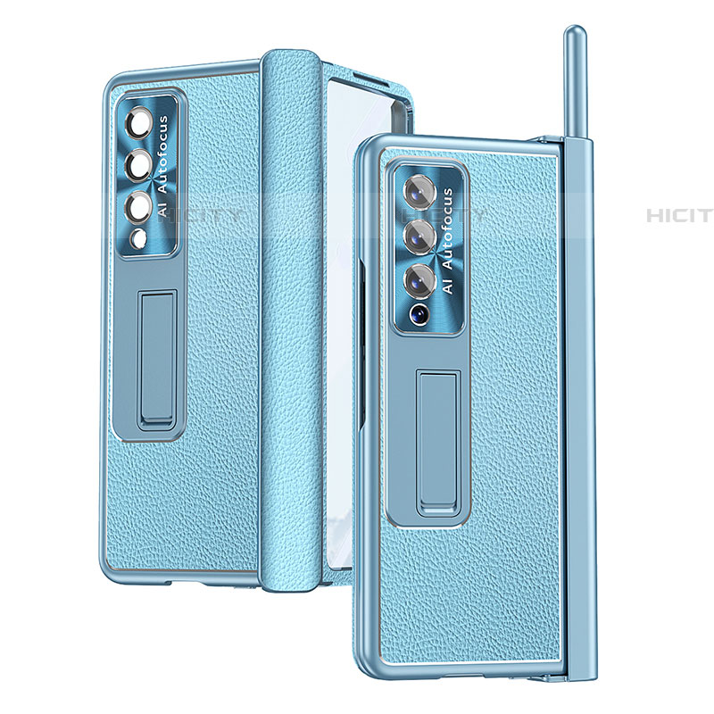 Coque Luxe Cuir et Plastique Housse Etui Mat C09 pour Samsung Galaxy Z Fold4 5G Bleu Plus