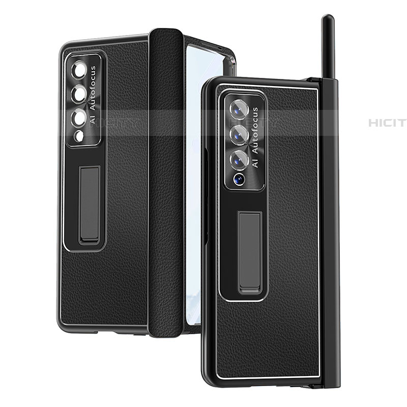 Coque Luxe Cuir et Plastique Housse Etui Mat C09 pour Samsung Galaxy Z Fold4 5G Noir Plus