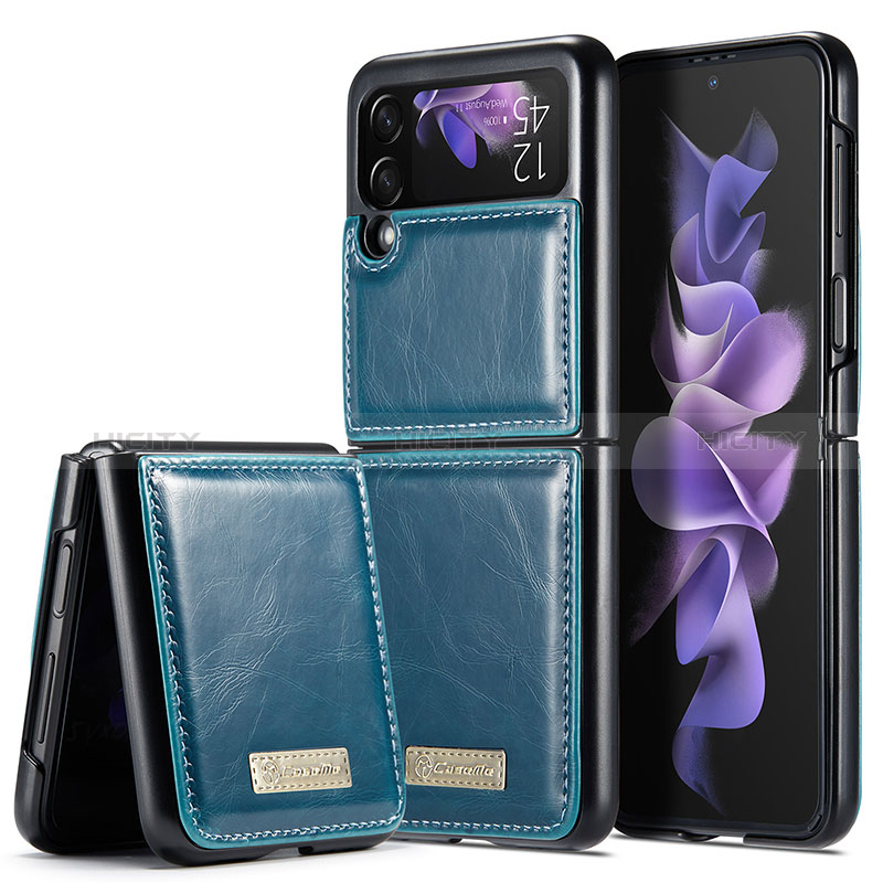 Coque Luxe Cuir et Plastique Housse Etui Mat CS1 pour Samsung Galaxy Z Flip3 5G Bleu Plus