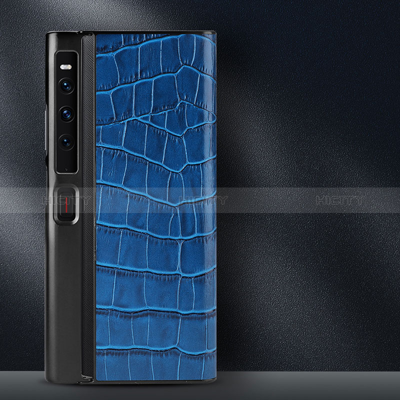 Coque Luxe Cuir et Plastique Housse Etui Mat DL2 pour Huawei Mate Xs 2 Bleu Plus
