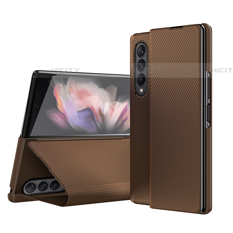 Coque Luxe Cuir et Plastique Housse Etui Mat H01 pour Samsung Galaxy Z Fold4 5G Marron Plus