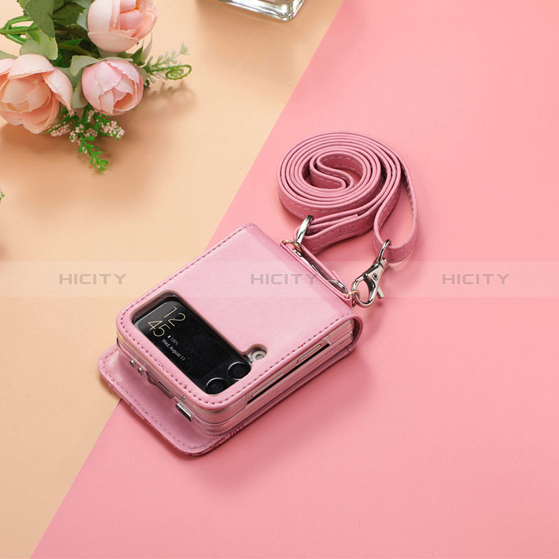 Coque Luxe Cuir et Plastique Housse Etui Mat H05 pour Samsung Galaxy Z Flip3 5G Or Rose Plus