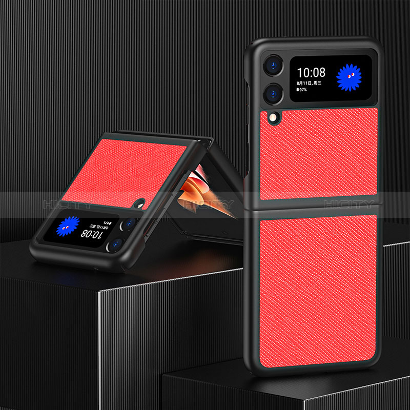 Coque Luxe Cuir et Plastique Housse Etui Mat L03 pour Samsung Galaxy Z Flip3 5G Rouge Plus