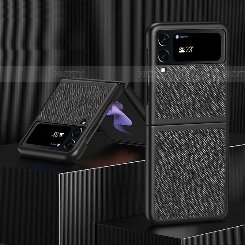 Coque Luxe Cuir et Plastique Housse Etui Mat L03 pour Samsung Galaxy Z Flip4 5G Noir Plus