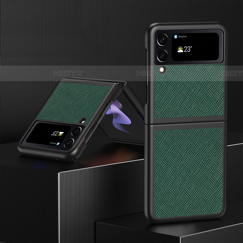 Coque Luxe Cuir et Plastique Housse Etui Mat L03 pour Samsung Galaxy Z Flip4 5G Vert Plus