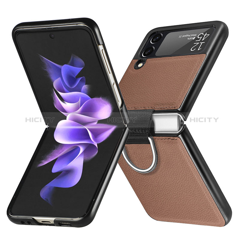 Coque Luxe Cuir et Plastique Housse Etui Mat L06 pour Samsung Galaxy Z Flip3 5G Marron Plus