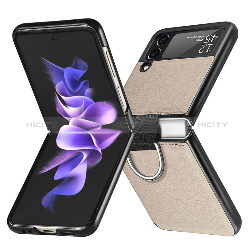 Coque Luxe Cuir et Plastique Housse Etui Mat L06 pour Samsung Galaxy Z Flip3 5G Or Plus