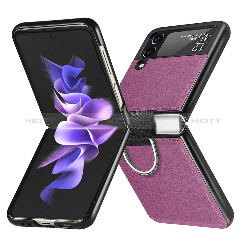 Coque Luxe Cuir et Plastique Housse Etui Mat L06 pour Samsung Galaxy Z Flip3 5G Violet Plus