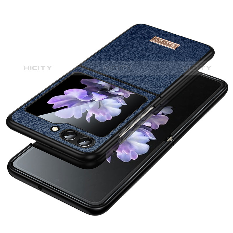 Coque Luxe Cuir et Plastique Housse Etui Mat LD3 pour Samsung Galaxy Z Flip5 5G Bleu Plus