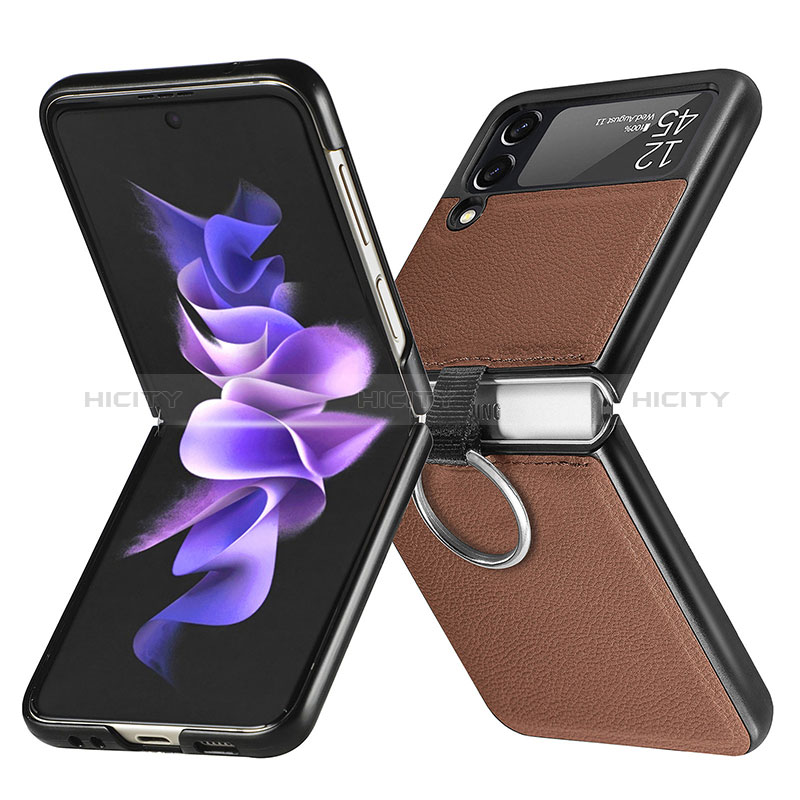 Coque Luxe Cuir et Plastique Housse Etui Mat pour Samsung Galaxy Z Flip3 5G Marron Plus