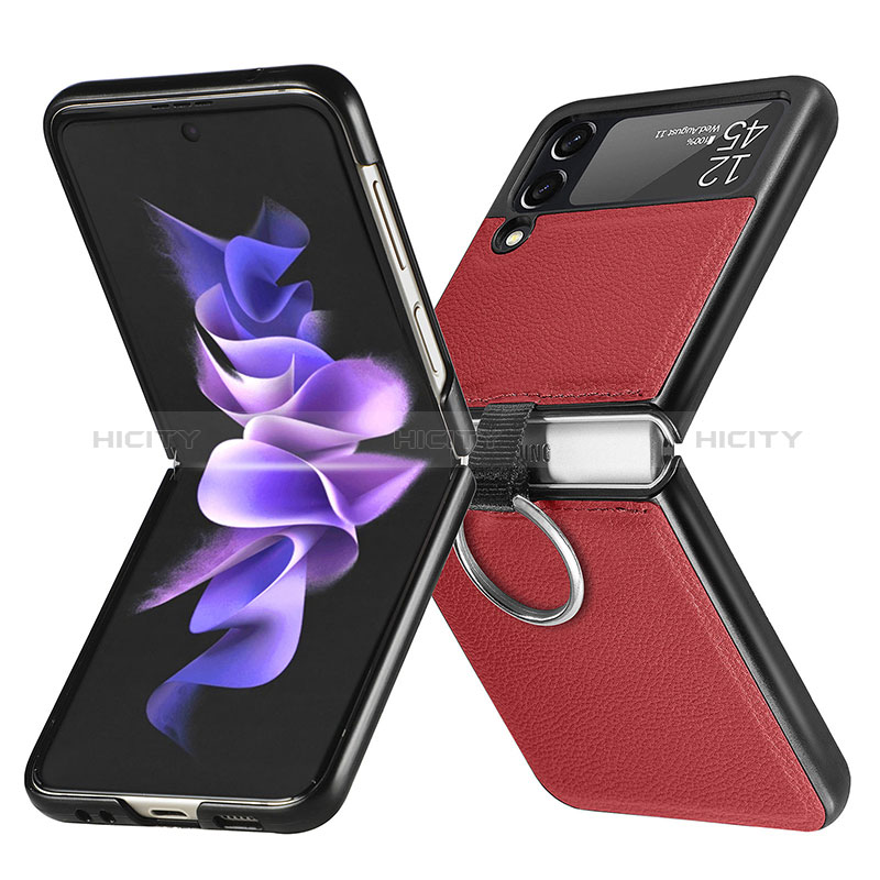 Coque Luxe Cuir et Plastique Housse Etui Mat pour Samsung Galaxy Z Flip3 5G Rouge Plus