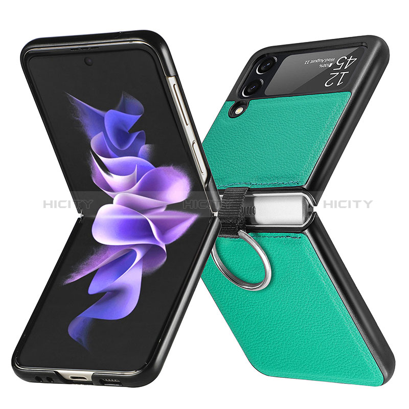 Coque Luxe Cuir et Plastique Housse Etui Mat pour Samsung Galaxy Z Flip3 5G Vert Plus
