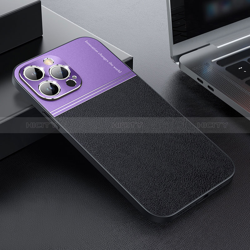 Coque Luxe Cuir et Plastique Housse Etui Mat QC1 pour Apple iPhone 12 Pro Max Violet Plus