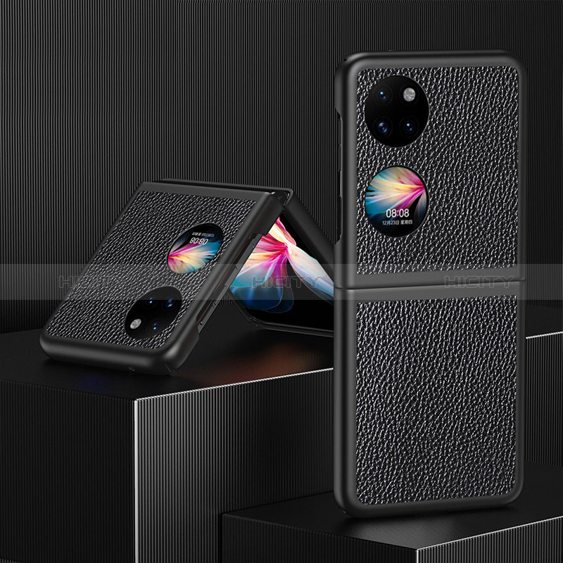 Coque Luxe Cuir et Plastique Housse Etui Mat QH3 pour Huawei P60 Pocket Noir Plus