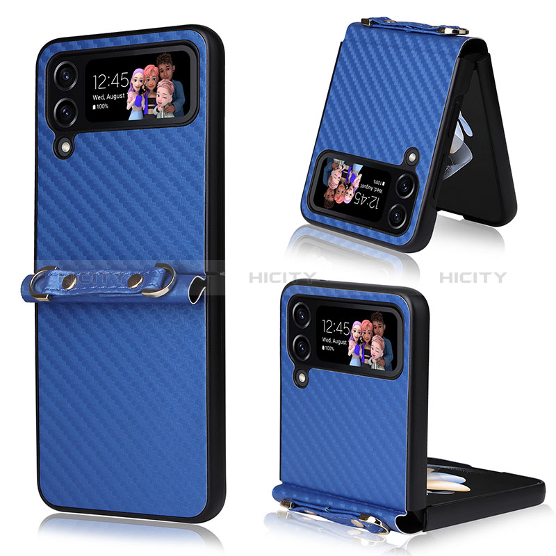 Coque Luxe Cuir et Plastique Housse Etui Mat R01 pour Samsung Galaxy Z Flip3 5G Bleu Plus