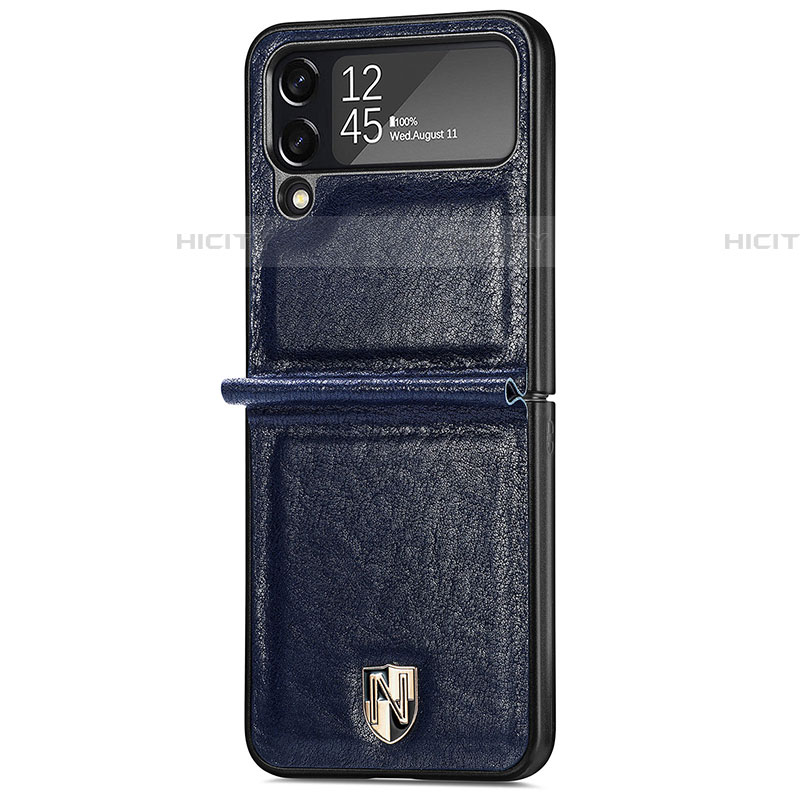 Coque Luxe Cuir et Plastique Housse Etui Mat R05 pour Samsung Galaxy Z Flip4 5G Bleu Plus