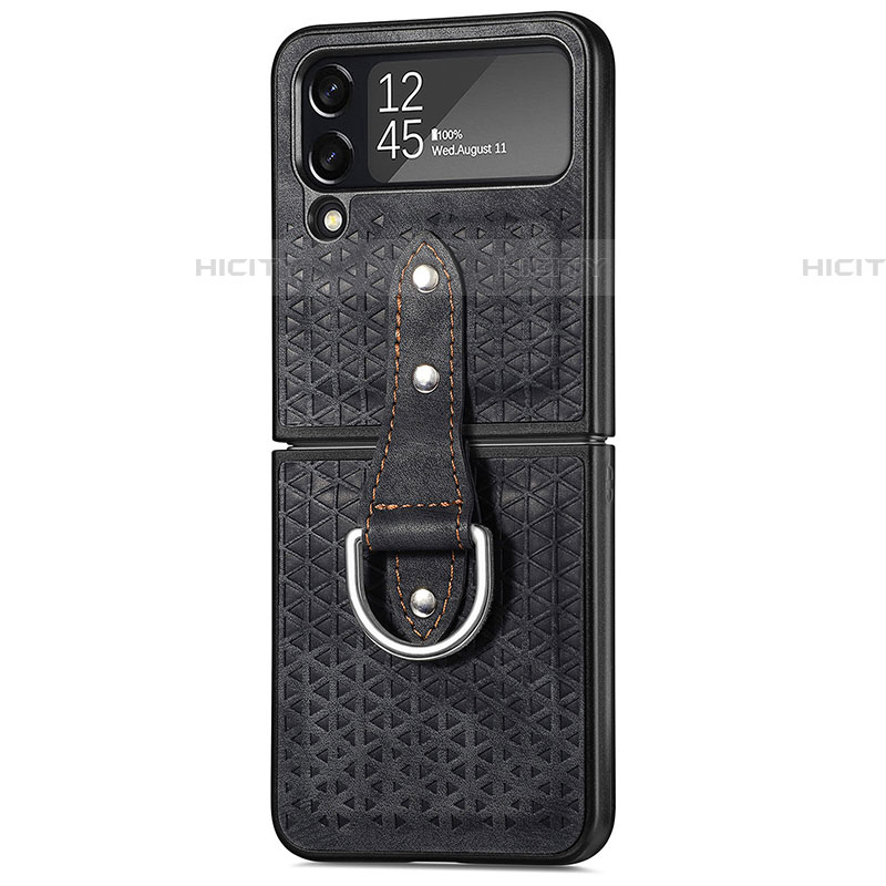 Coque Luxe Cuir et Plastique Housse Etui Mat R07 pour Samsung Galaxy Z Flip4 5G Noir Plus