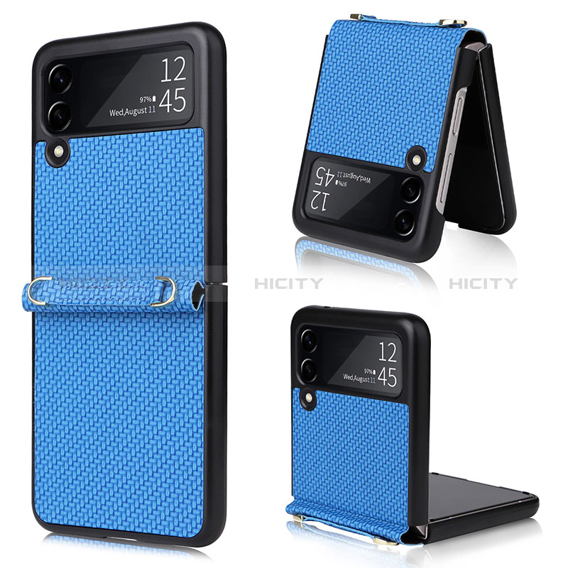 Coque Luxe Cuir et Plastique Housse Etui Mat R08 pour Samsung Galaxy Z Flip3 5G Bleu Plus
