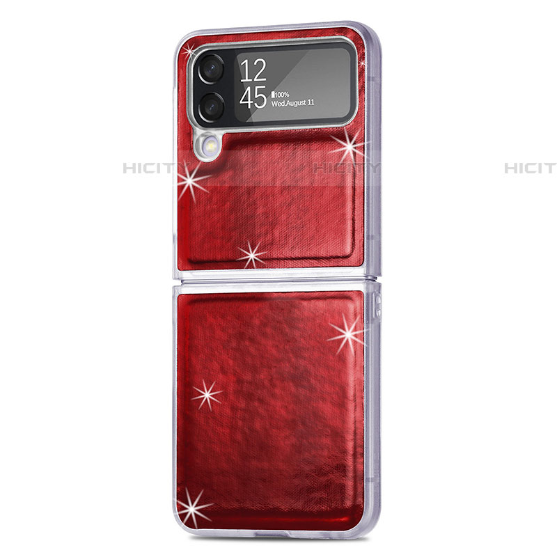 Coque Luxe Cuir et Plastique Housse Etui Mat R08 pour Samsung Galaxy Z Flip4 5G Rouge Plus