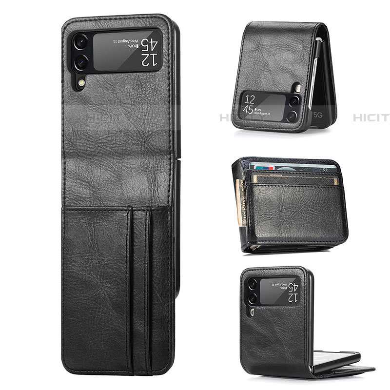 Coque Luxe Cuir et Plastique Housse Etui Mat R09 pour Samsung Galaxy Z Flip4 5G Noir Plus