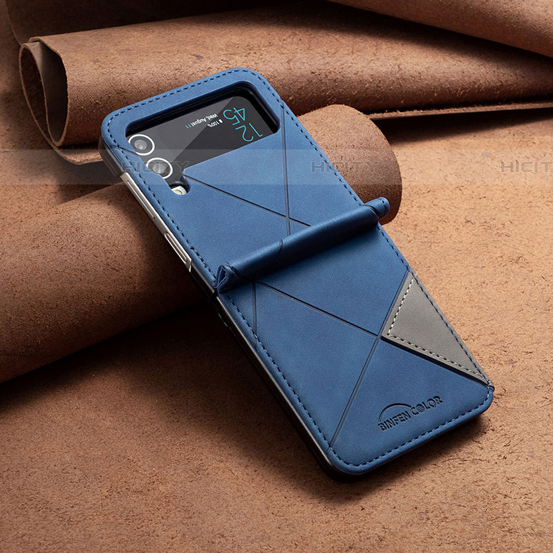 Coque Luxe Cuir et Plastique Housse Etui Mat S01 pour Samsung Galaxy Z Flip4 5G Bleu Plus
