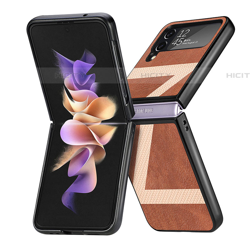Coque Luxe Cuir et Plastique Housse Etui Mat S05 pour Samsung Galaxy Z Flip4 5G Marron Plus