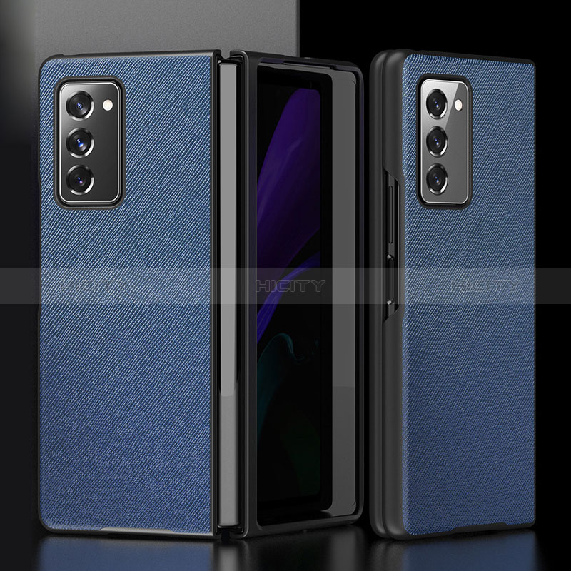 Coque Luxe Cuir et Plastique Housse Etui Mat S05 pour Samsung Galaxy Z Fold2 5G Bleu Plus