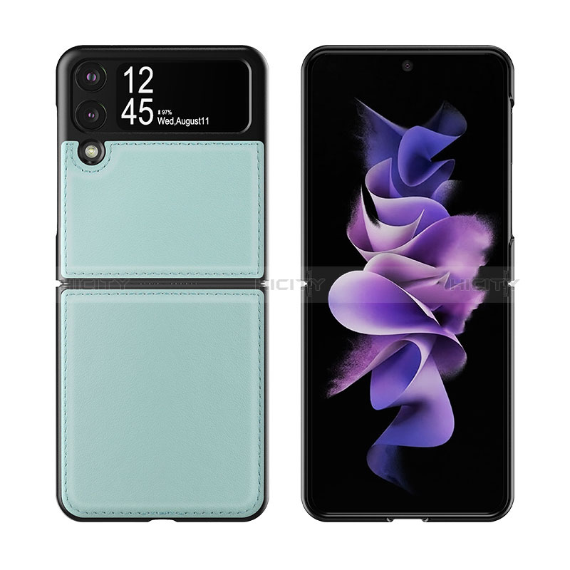 Coque Luxe Cuir et Plastique Housse Etui Mat S06 pour Samsung Galaxy Z Flip3 5G Bleu Clair Plus