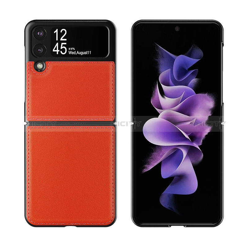 Coque Luxe Cuir et Plastique Housse Etui Mat S06 pour Samsung Galaxy Z Flip3 5G Orange Plus