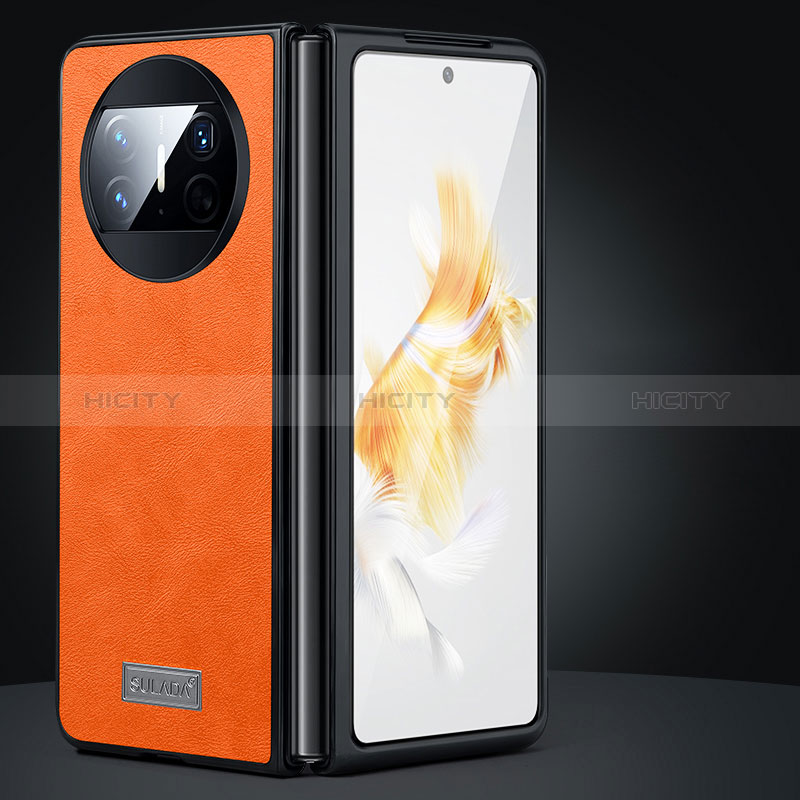 Coque Luxe Cuir et Plastique Housse Etui Mat SD1 pour Huawei Mate X3 Orange Plus